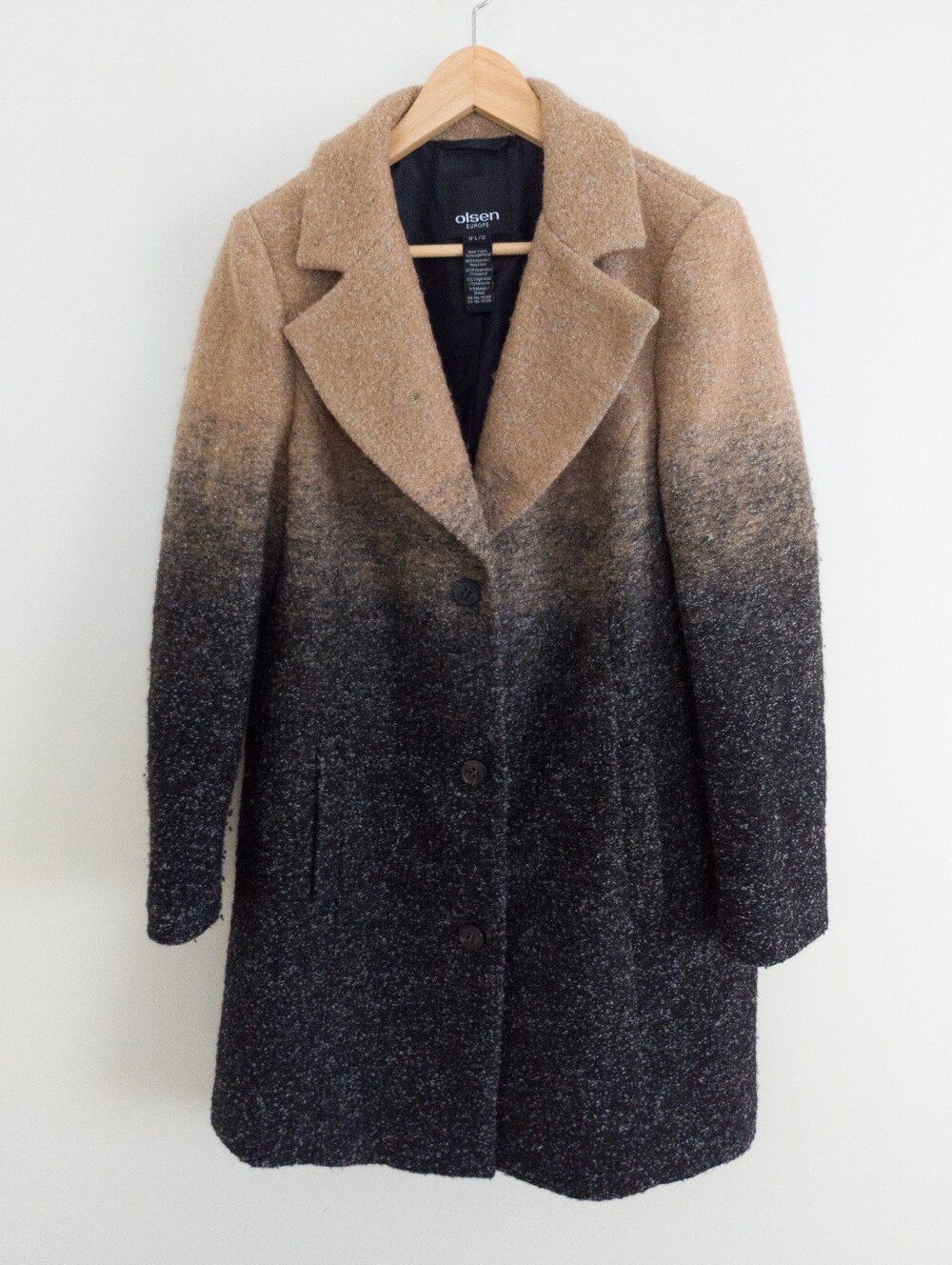 Olsen Europe Ombre Mohair Wool Blend Coat Beige Black Size M/L Single Breasted